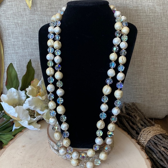 HOT Vintage- Vendome Baroque Pearl and AB Crystal Necklace